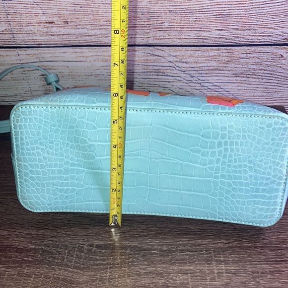 Womens Charles & Keith Shoulder Bag Teal w/ Hand Painted Flowers - Picture 13 of 13